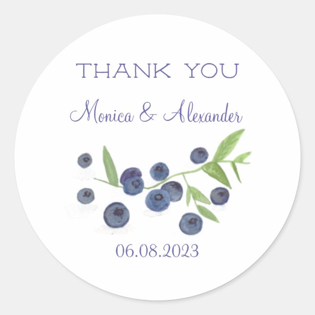 Blueberries Blueberry Fruits Wedding Thank you  Classic Round Sticker (Front)