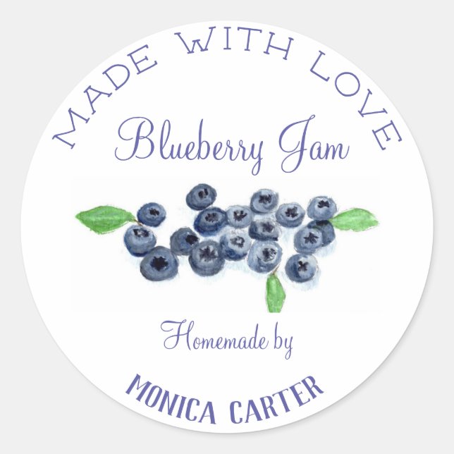 Blueberries Blueberry Jam Homemade Preserves fruit Classic Round Sticker (Front)