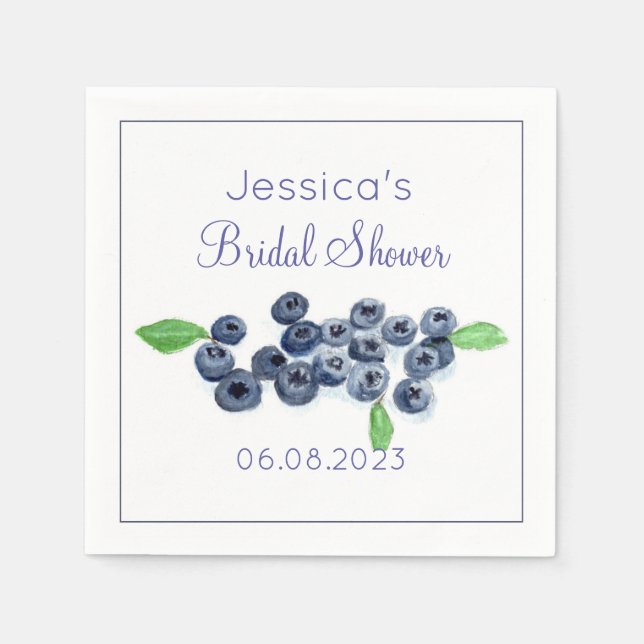 Blueberries Blueberry Summer Bridal Shower Napkin (Front)