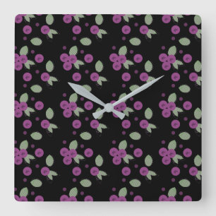 Blueberries Confetti Fruits and Dots Square Wall Clock
