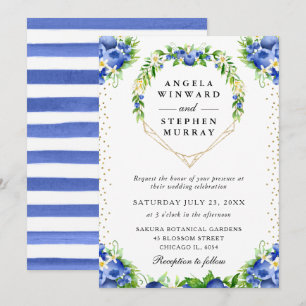 Blueberries Floral Heart Wreath Wedding Invitation