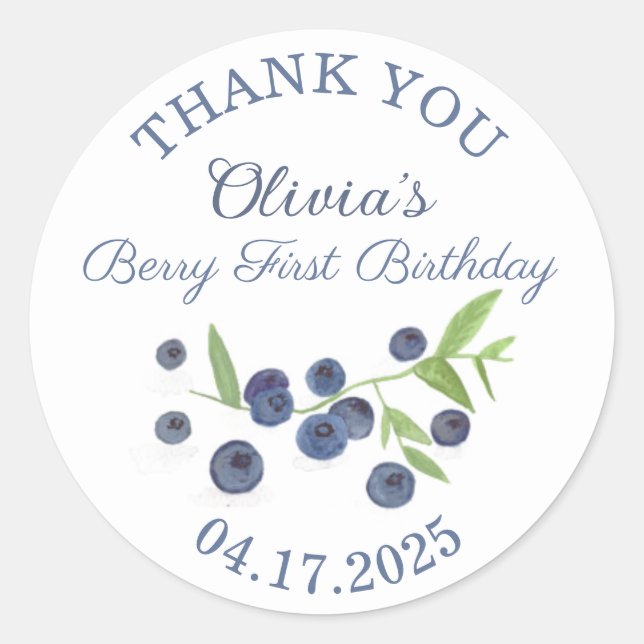 Blueberries Fruit Berry First 1st Birthday Classic Round Sticker (Front)