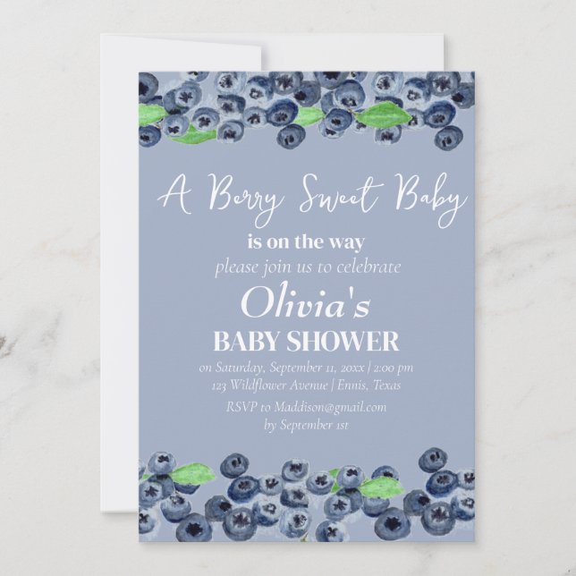 Blueberries Fruit Berry Sweet Baby Shower Invitation (Front)
