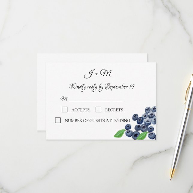 Blueberries Fruit Blueberry Mariage moderne RSVP (Devant/Arrière en situation)
