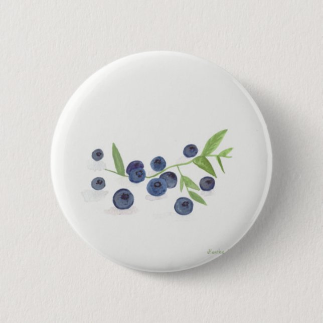 Blueberries fruit kitchen watercolor rustic food 2 inch round button (Front)