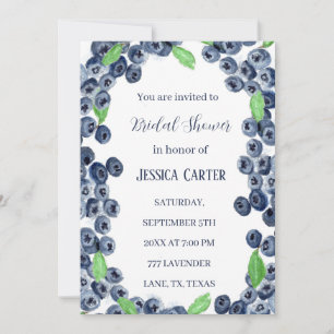 Blueberries Fruits Watercolor Boho Bridal Shower  Invitation