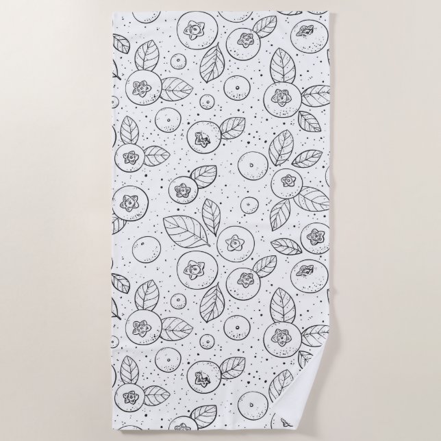 Blueberries on black and white beach towel (Front)