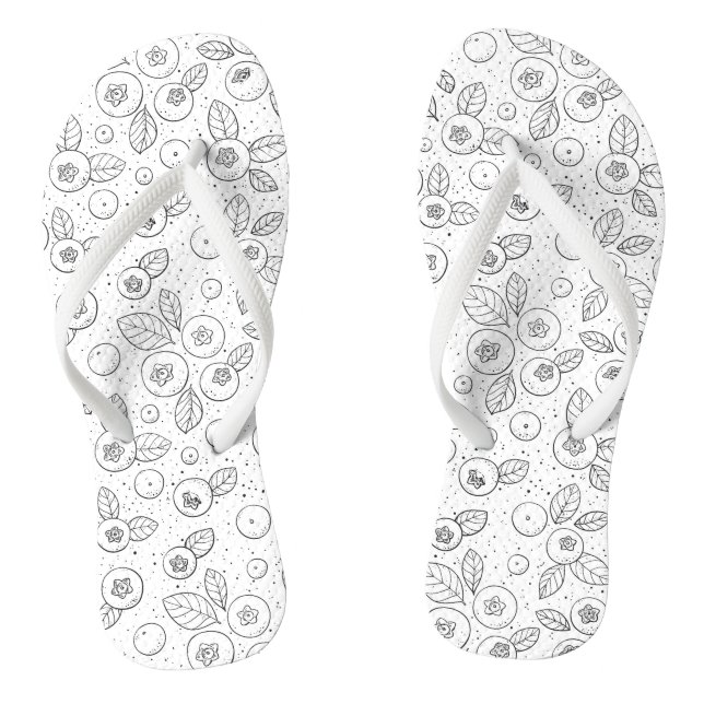 Blueberries on black and white flip flops (Footbed)