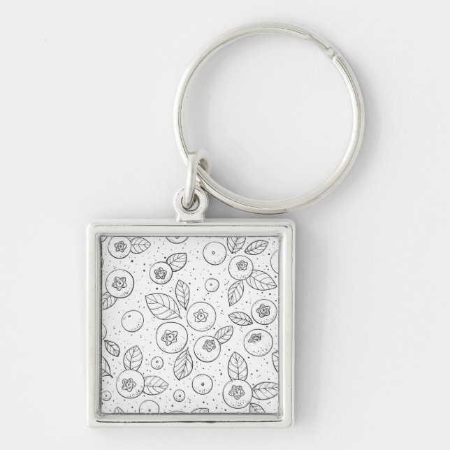 Blueberries on black and white keychain (Front)