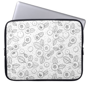 Blueberries on black and white laptop sleeve