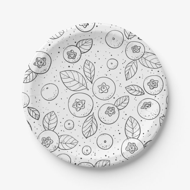Blueberries on black and white paper plate (Front)