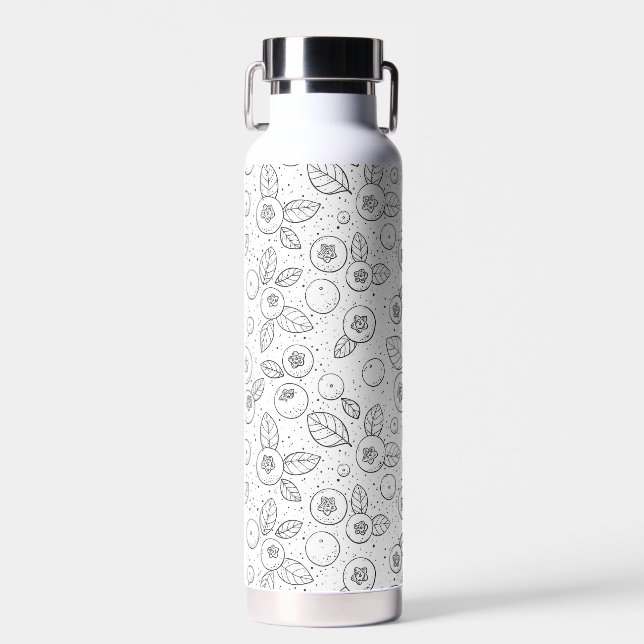 Blueberries on black and white water bottle (Front)