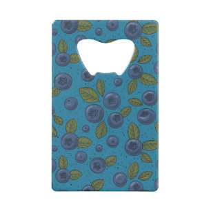 Blueberries on blue credit card bottle opener