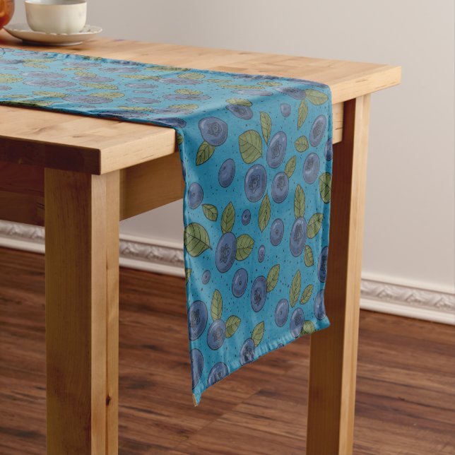 Blueberries on blue short table runner (In Situ)