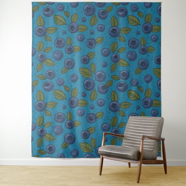 Blueberries on blue tapestry (In Situ)