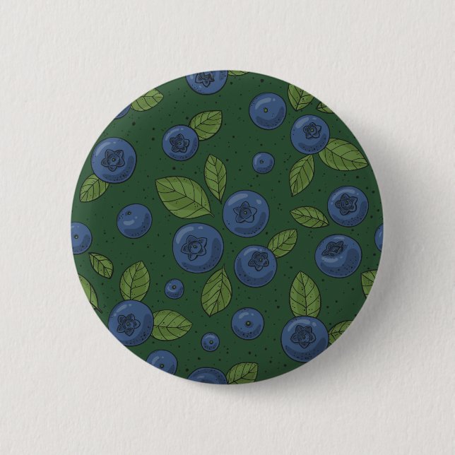 Blueberries on dark green 2 inch round button (Front)