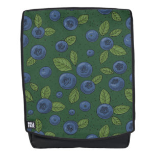 Blueberries on dark green backpack