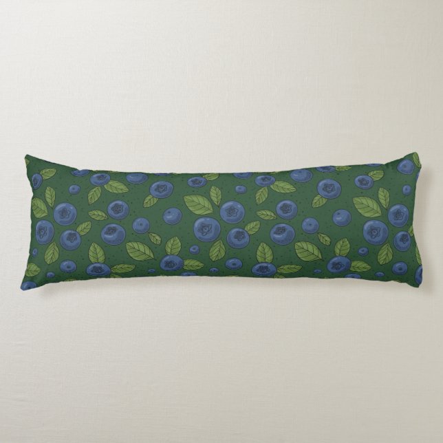 Blueberries on dark green body pillow (Front)