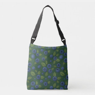 Blueberries on dark green crossbody bag