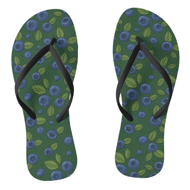 Blueberries on dark green flip flops (Footbed)