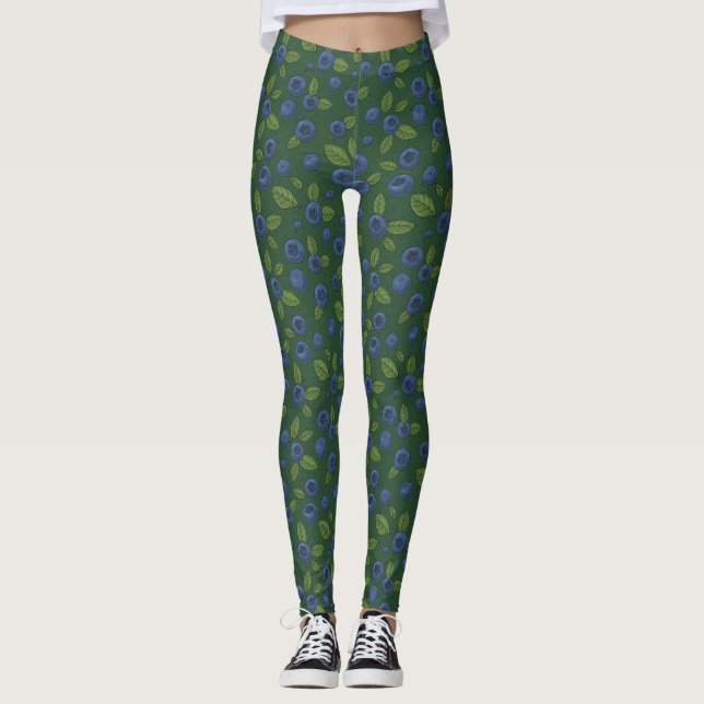 Blueberries on dark green leggings (Front)