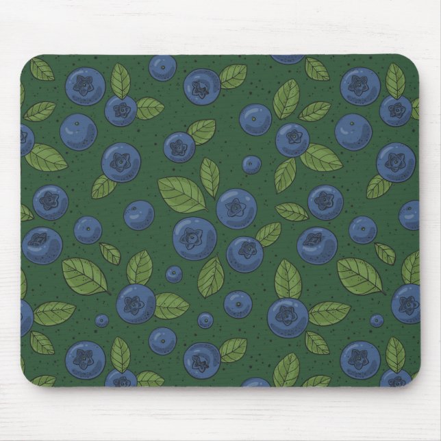 Blueberries on dark green mouse pad (Front)
