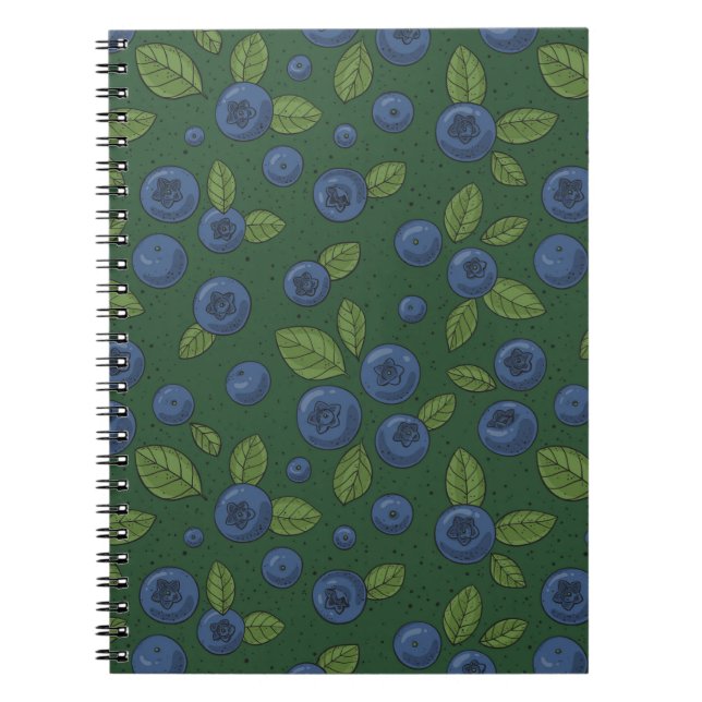 Blueberries on dark green notebook (Front)