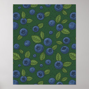 Blueberries on dark green poster