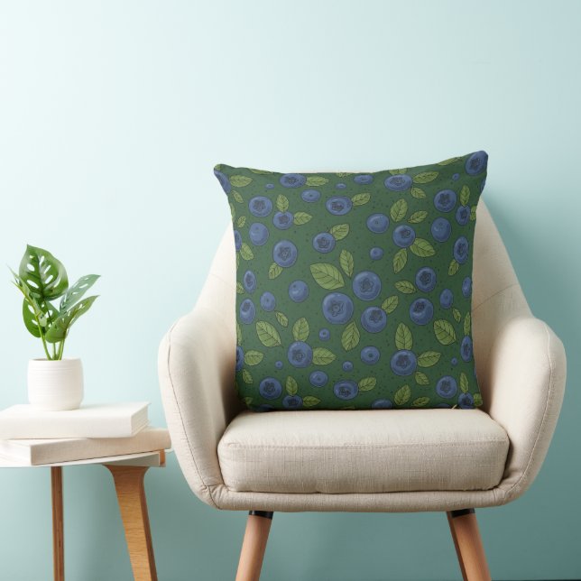 Blueberries on dark green throw pillow (Chair)