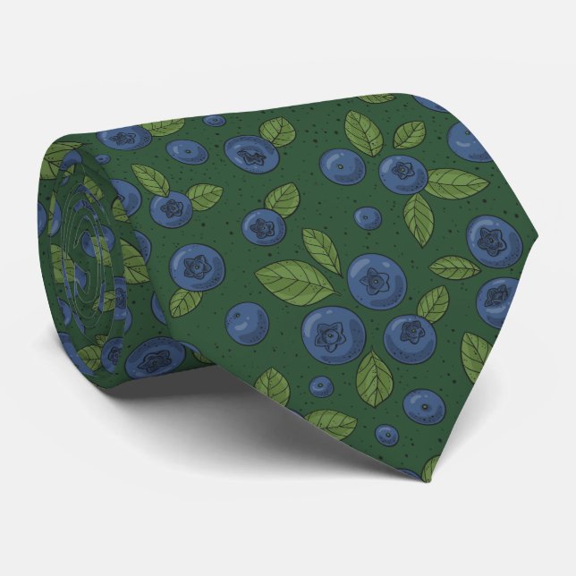 Blueberries on dark green tie (Rolled)