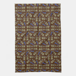 Blueberries On Vine Stem Leaves Brown Soil Kitchen Towel
