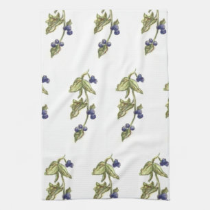 Blueberries on Vine Stems with Leaves Kitchen Towel