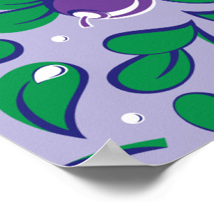 Blueberries pattern (on lilac background) poster