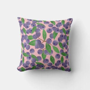 Blueberries - pink background throw pillow