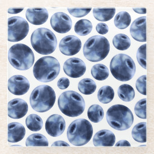 Blueberries Print Fruit Pattern Glass Coaster