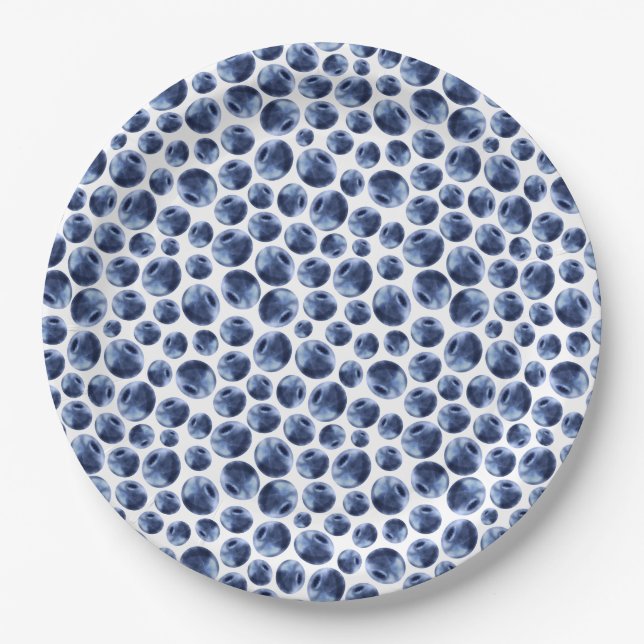 Blueberries Print Fruit Pattern Paper Plate (Front)