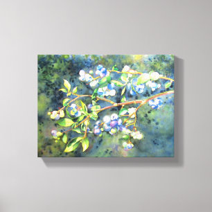 Blueberries, romantic fruit Watercolor painting Canvas Print