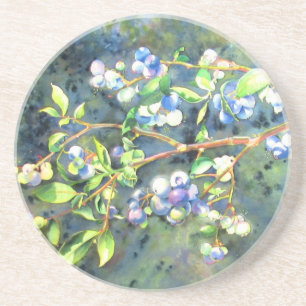 Blueberries, romantic fruit Watercolor painting Coaster