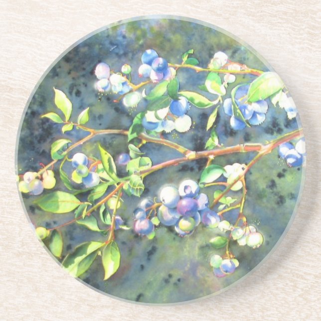 Blueberries, romantic fruit Watercolor painting Coaster (Front)