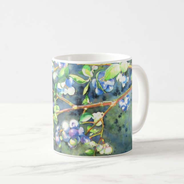 Blueberries, romantic fruit Watercolor painting Coffee Mug (Front Right)