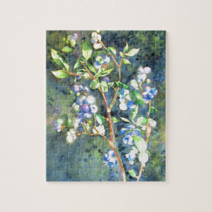 Blueberries, romantic fruit Watercolor painting Jigsaw Puzzle