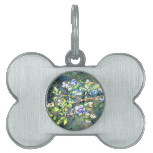 Blueberries, romantic fruit Watercolor painting Pet Name Tag