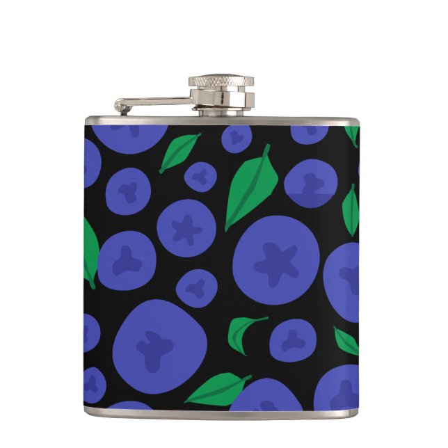 Blueberries Seamless Pattern Hip Flask (Front)