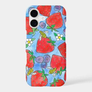 Blueberries Strawberries Honey Bees Watercolor
