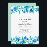 Blueberries sweet 16. Mint and blue 16th birthday Invitation<br><div class="desc">Sweet 16 birthday invitation with blueberries. Contact me,  please,  if you need additional items.</div>