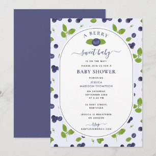 Blueberries Watercolor A Sweet Berry Baby Shower Invitation