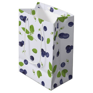 Blueberries Watercolor Blueberry Blossoms Foliage Medium Gift Bag