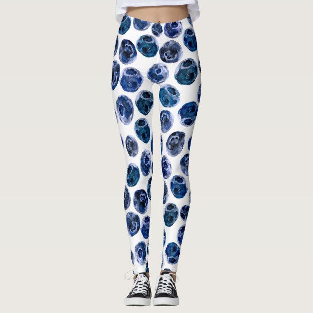 Blueberries: watercolor illustrated pattern. leggings (Front)