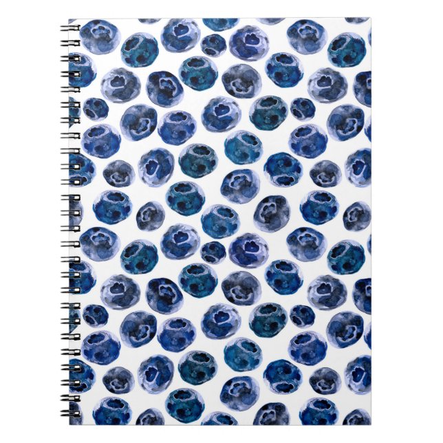 Blueberries: watercolor illustrated pattern. notebook (Front)