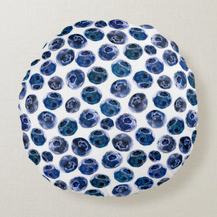 Blueberries: watercolor illustrated pattern. round pillow